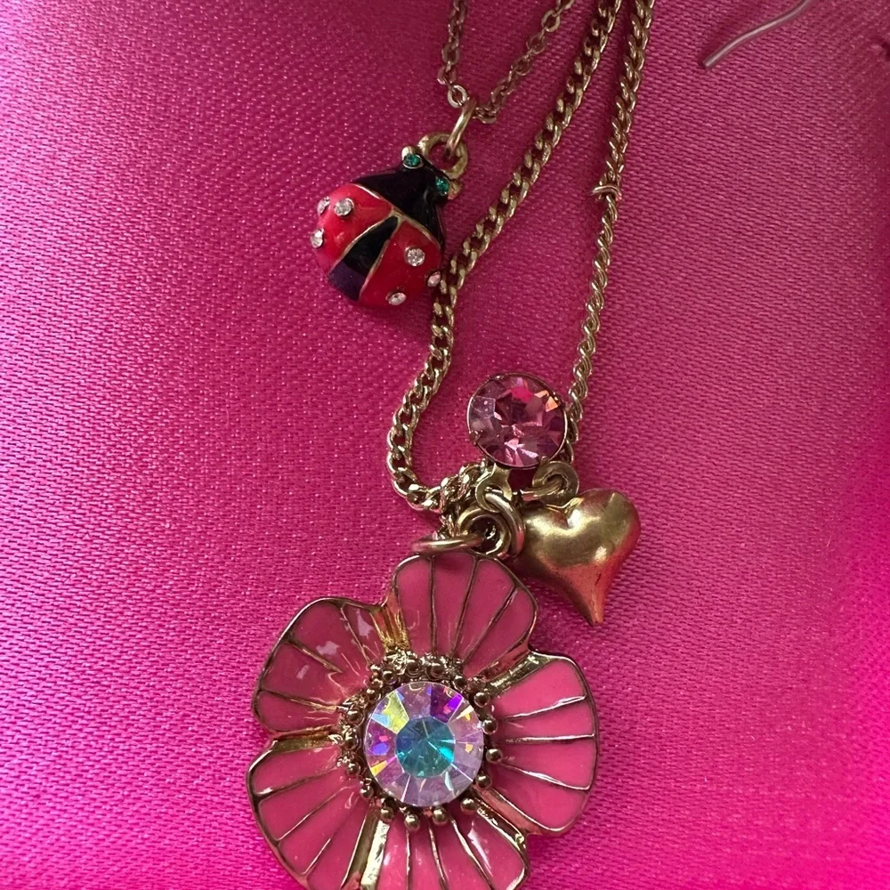 Betsey Johnson Pink and Gold Flower Necklace